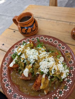Enchiladas con salsa de habanero at Mictlan Antojitos Veganos in Mexico City