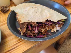 Tlayuda at Mictlan Antojitos Veganos in Mexico City