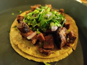 Seitan chuleta taco at Mictlan Antojitos Veganos in Mexico City