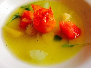 Start- Yellow watermelon soup at Elizabeth's in Washington