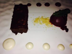 Bing cherry curd with chocolate marquise at Elizabeth's in Washington