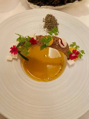 A carrot ginger pepita soup that was amazing at Elizabeth's in Washington