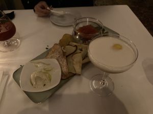 Another shot of caviar and cocktail - they have Aquafaba cocktails! at Elizabeth's in Washington