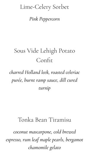 Tasting menu 2/2 May 2022  at Elizabeth's in Washington