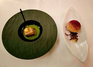 Royal Trumpet Mushroom Barbeque, Beet Espuma at Elizabeth's in Washington