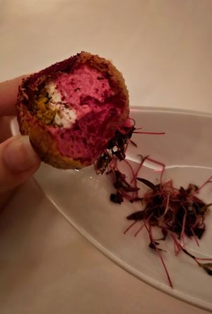 Beet espuma, inside the sphere at Elizabeth's in Washington