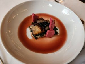 Carmelized beet, pear & celeriac purée  at Elizabeth's in Washington