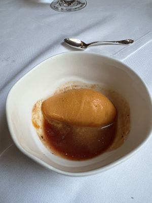 Green cardamom roasted carrot sorbet  at Elizabeth's in Washington