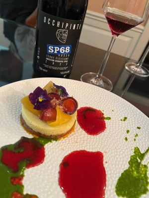 purple bell pepper sofrita, vegan cheese, nightshade plum sauce, yellow beet confit  at Elizabeth's in Washington