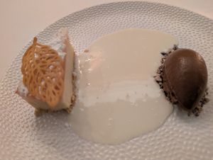 Baci Cioccolato
-	calvillo guava & vanilla cheesecake, rhubarb gel, shaved macadamia, almond, cacao-horchata ice cream
 at Elizabeth's in Washington