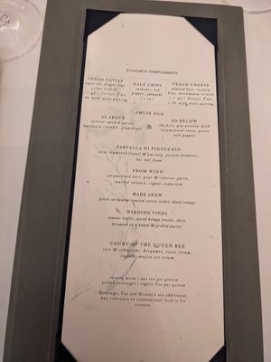 Older menu at Elizabeth's in Washington