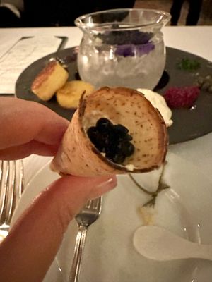 Delicious taro cone with caviar   at Elizabeth's in Washington