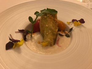 Crispy squash blossom at Elizabeth's in Washington