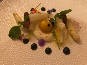 Sous vide white asparagus at Elizabeth's in Washington