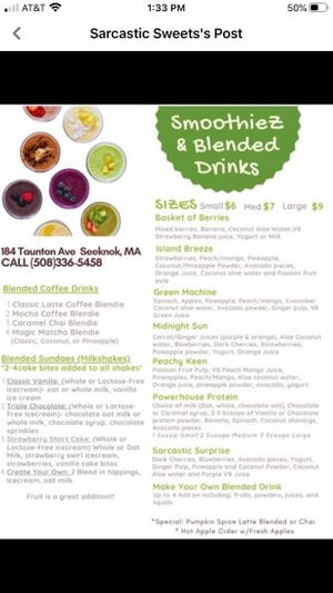 Smoothie menu  at Alaskan Treehouse Cafe in Seekonk