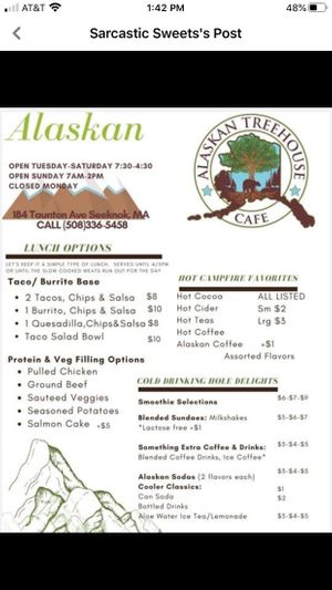 Lunch menu at Alaskan Treehouse Cafe in Seekonk