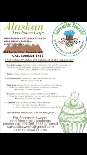 Dessert menu at Alaskan Treehouse Cafe in Seekonk