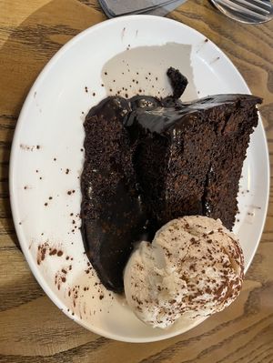 Vegan Chocolate cake and ice cream  at The Crooked Billet in Tadcaster