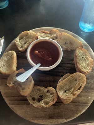 Garlic bread (made vegan)  at Moya's Place in Nuevo Arenal