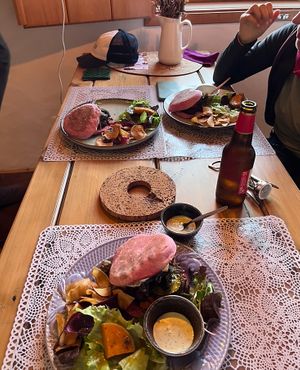 Burgers (ordered without the cheese, the only non vegan ingredient)  at Ao Largo in Odeceixe