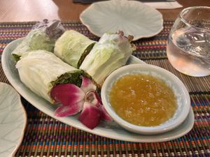 Vegetable Spring Rolls with Pineapple Chili Sauce  at Tropical Massaman in Chatan