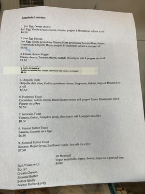 Sandwich menu at GreenPot in Brooklyn