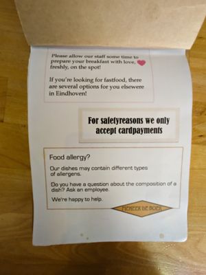 Menu page at Meneer De Boer at Meneer De Boer in Eindhoven