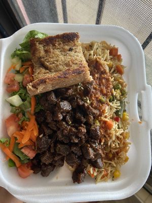 Combo plate with BBQ chunks at Living Life Health Food Mobile  in St Croix
