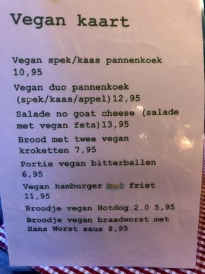 Vegan menu  at Pannekoekhuis De Nachtegaal in Rotterdam