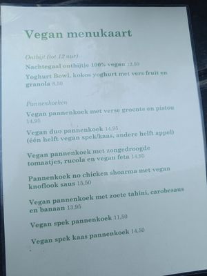 New vegan menucard! at Pannekoekhuis De Nachtegaal in Rotterdam