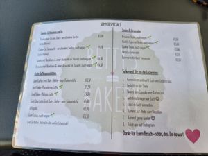 Menu at Betty's Bakery in Cologne