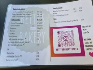 Menu at Betty's Bakery in Cologne