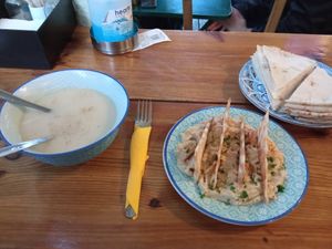 celeriac soup, pita and hummus at Lacantina in Athens
