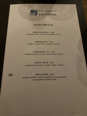 Menu at Bravoure in Oost-vlieland