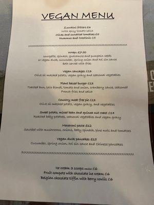 Vegan menu at The Woolpack Inn in Christchurch