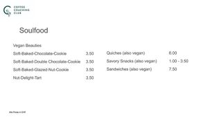 Menu Soulfood at Coffee Coaching Club in Bern
