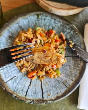 Not chicken, yummy heura! at Green Point in Aveiro