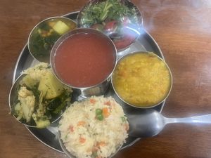 Five vegan dishes and a juice for 2050 tenge  at Govindas in Almaty