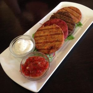 Vegetable Patties and Dips - Appetizer at Ludens Express - Industrial Zone in Raanana