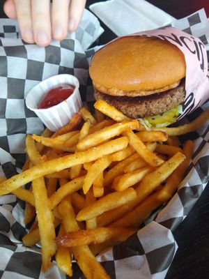 Vegan juicy Lucy on gf bun at FRANCIS in Minneapolis