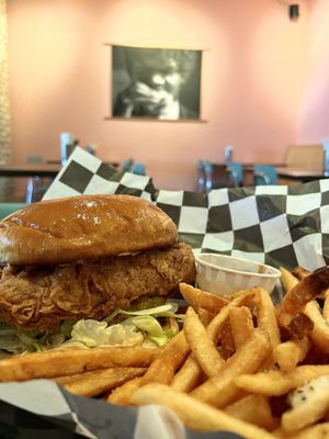 Chick’n sandwich with Nashville hot mayo - and Sam Jackson   at FRANCIS in Minneapolis