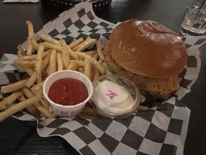 Chicken sandwich, fries, and blue cheese sauce   at FRANCIS in Minneapolis