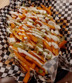 Buffalo fries with ranch and celery on top! Amazing at FRANCIS in Minneapolis