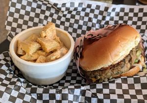 Juicy Lucy with black bean patty at FRANCIS in Minneapolis