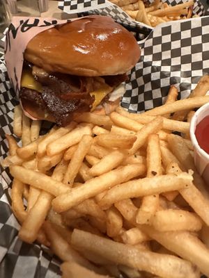 Rodeo burger and fries   at FRANCIS in Minneapolis