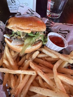 Firecracker burger: supposed to have a runny egg but they ran out   at FRANCIS in Minneapolis