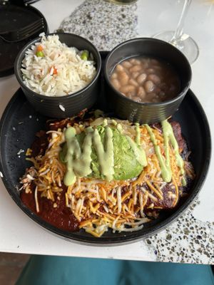 Vegan jackfruit enchiladas with vegan cheese and crema. Delicious!!   at Tac/Quila in Palm Springs