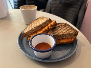The Grilled Cheese comes with a tasty sauce  at Café Blá in Munich