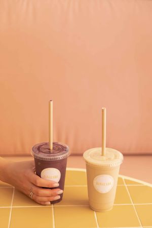 Blueberry vanilla smoothie & coco nana cardamom smoothie at Banacado in Stockholm