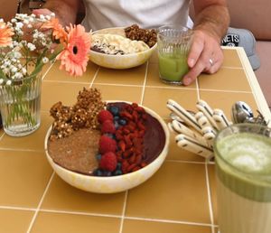 Açai bowls, green smoothie and matcha latte   at Banacado in Stockholm